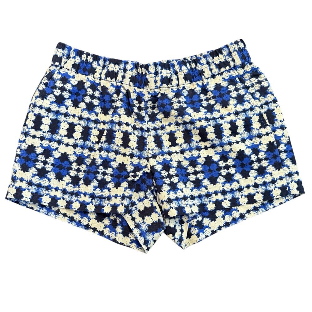 J Crew Womens blue white Aztec cotton linen blend shorts Size 2